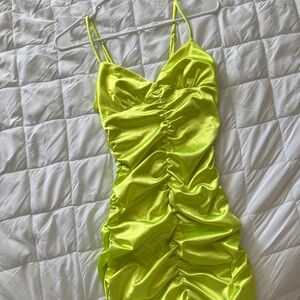 Ruched Satin Mini Dress